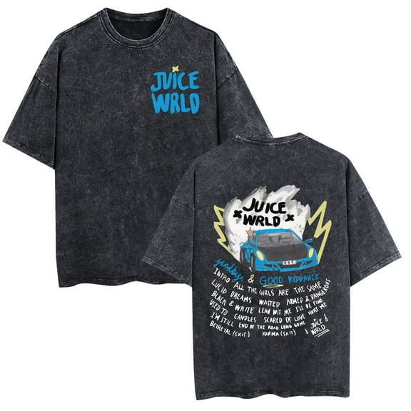 TPUABR Juice Wrld Washed Vintage Cotton T-shirt Classic Music New Trend Large Size T-shirt