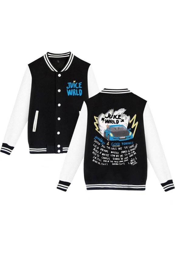 New Juice World Baseball Jacket Lightweight Casual Single-Breasted Long-Sleeve Hip Hop Rapper Jacket