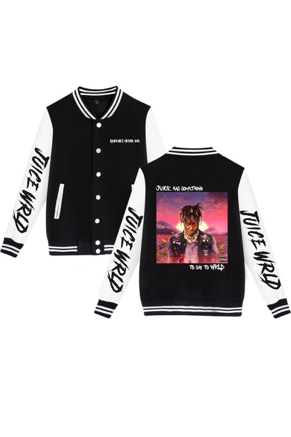 New Juice Wrld Baseball Jacket Lightweight Casual Single-Breasted Long-Sleeve Hip Hop Bomber Jacket