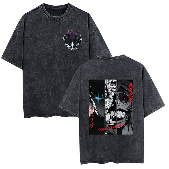 TPUABR Solo Leveling Washed Retro Trend T-shirt Unisex XS-2XL