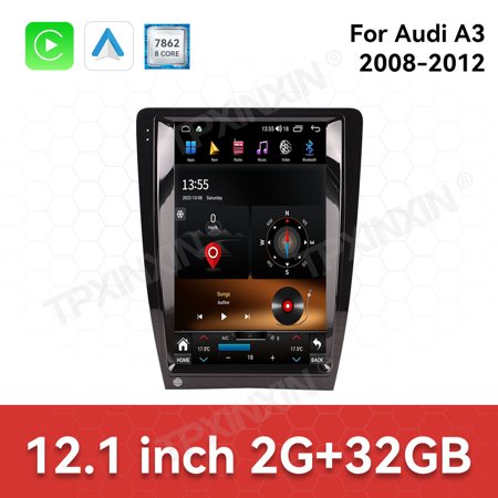 TPXINXIN 12.1 Inch Android 14 Car Radio For Audi A3 2008-2012 Vertical Screen Stereo Multimedia Player Carplay GPS Navigation Uint Auto