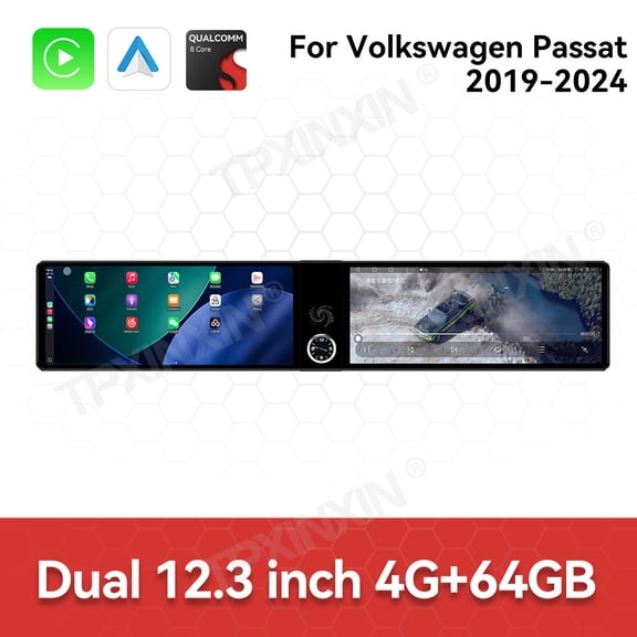TPXINXIN Dual 12.3 inch for Volkswagen Passat 2019-2024 GPS Navigation Android 13 Car Radio CarPlay Multimedia Player Head Stereo Unit HD Screen