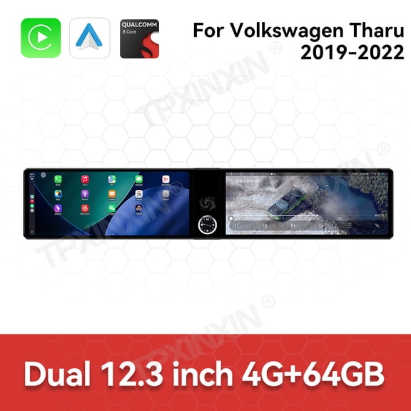 TPXINXIN Dual 12.3 inch for Volkswagen Tharu 2019-2022 GPS Navigation Android 13 Car Radio CarPlay Multimedia Player Head Stereo Unit HD Screen