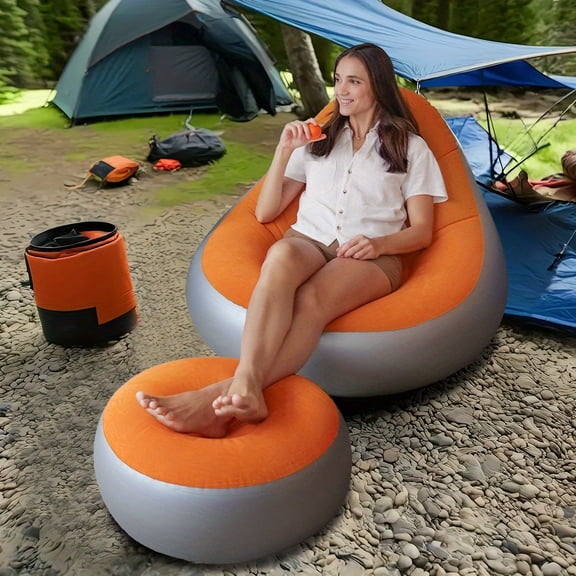 TPY 2-Piece Inflatable Sofa Set - 49" Lounge Chair & Footstool with Air Pump. Portable Foldable Design for Outdoor Travel, Camping & Beach Use.