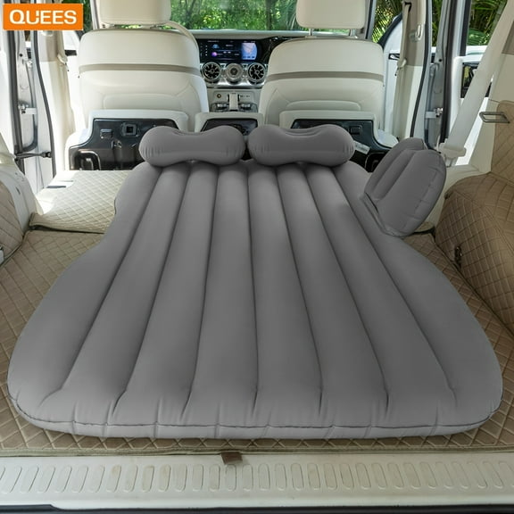 TPY Inflatable Car Mattress Bed - Luxurious Beige PVC Air Mattress with Quilted Design, Includes Pump & Dual Pillows, Fits Backseat, Ideal for Camping & Road Trips
