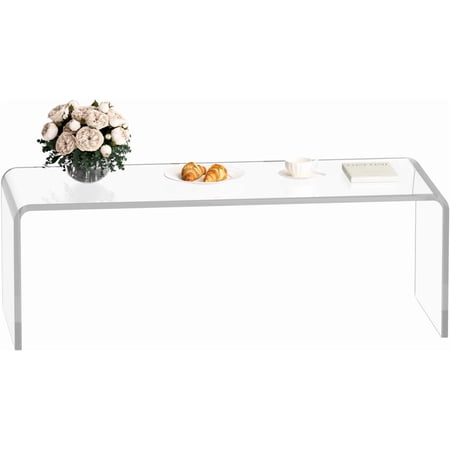 TPZLRN Premium Acrylic Coffee Table, 50" D x 20" W x 17" H Modern Clear Coffee Table, 0.8'' Thick Rectangle Waterfall Table for Living Room, Office, Hotel, Showroom, Transparent