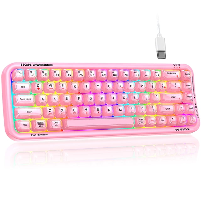 Programable Keyboard All Key Programable TProud 68-Key Wireless Keyboard, Bluetooth 2.4G and Wired, RGB Compact ...