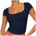 thumbnail image 1 of TQFXJ421SJ Women T-Shirts with Short Sleeve Basic Square Neck Crop Tops Slim Fit Vacation Outfits Trendy Navy S, 1 of 6