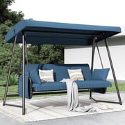 TQKVIPI 3-4 Seat Outdoor Porch Swing with Adjustable Canopy Patio Swing Bed with Stand Large Swing Glider Bench Chair Outside 800 lbs with Removable Cushions for Yard Garden Poolside Balcony