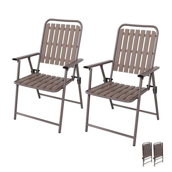 TQKVIPI Outdoor Folding Bistro Chairs Set of 2, Brown Anti-Rust Patio Dining Chairs, No Assembly Required, Indoor Outdoor Furniture for Bistro, Balcony, Porch, Yard, Garden