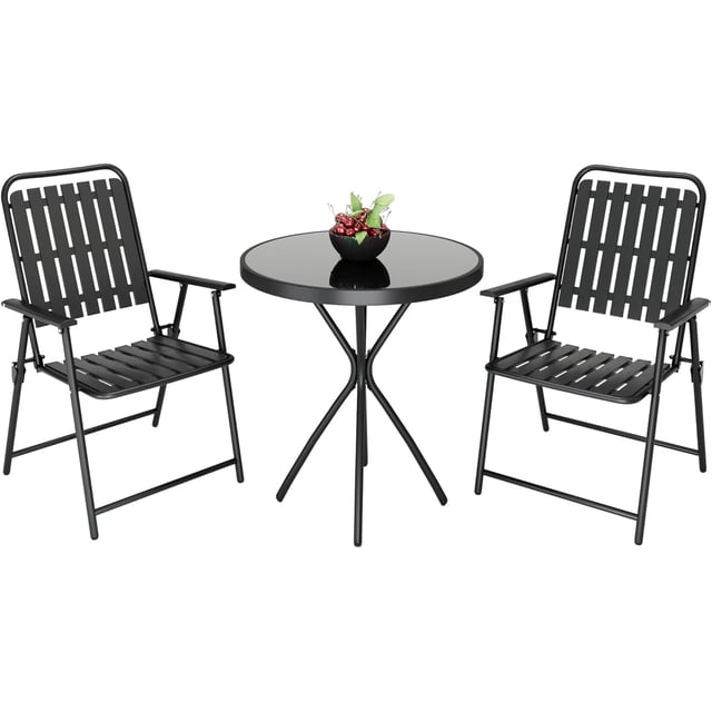 TQKVIPI 3-Piece Patio Bistro Set Outdoor Folding Bistro Table and ...