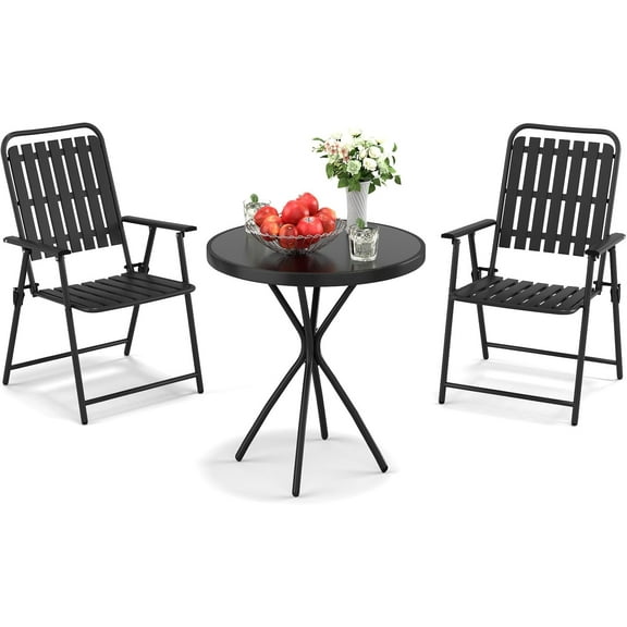 TQKVIPI 3-Piece Patio Bistro Set Outdoor Folding Bistro Table and Chairs Set of 2 Patio Dining Furniture Set No Assembly Furniture Anti-Rust Outdoor Indoor for Bistro Balcony Porch Yard Garden-Black