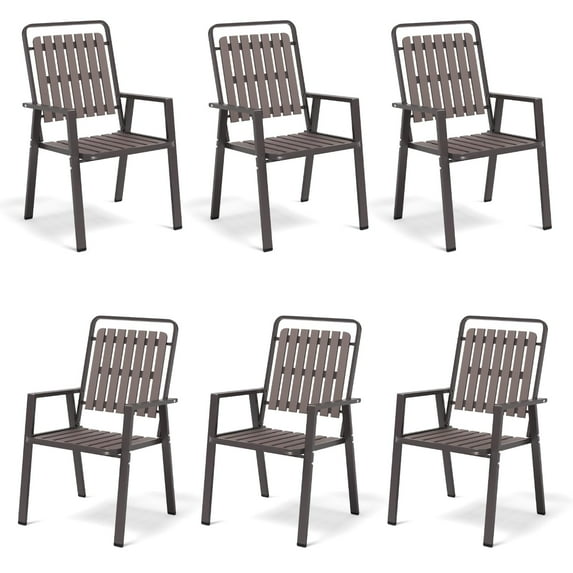 CHINNLUU 350LBS Outdoor Patio Chairs Set of 6, Patio Dining Chairs with Metal Frame, Heavy-Duty Outdoor Chairs with Armrest for Garden, Poolside, Backyard, Lawn