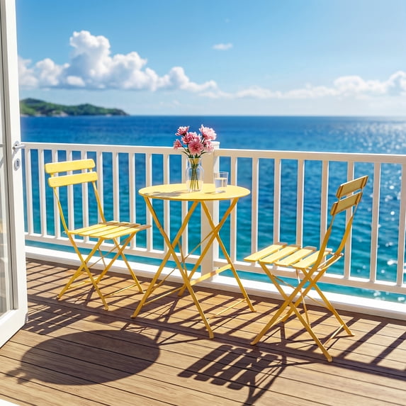 TQKVIPI Patio Bistro Set Outdoor Furniture Set Folding Bistro Table and Chairs Conversation Sets for Bistro Balcony Porch Yard Garden(Yellow with Cushion)