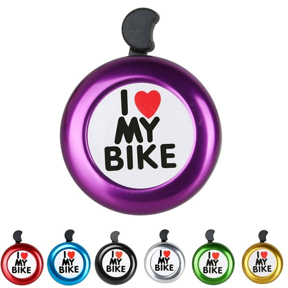TQS Classic Style Bicycle Bell and Horn, I Love My Bike Bell, Loud Aluminum, Mini Bike Accessories for Adults, Men, Women, Kids, Girls and Boys, Purple