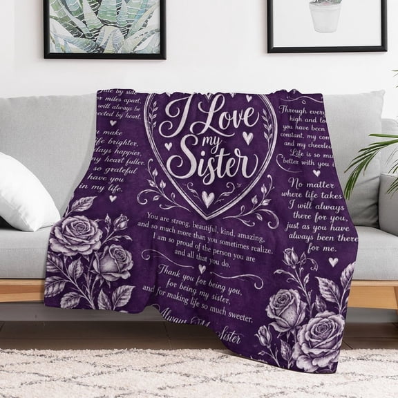 TQT I Love My Sister Purple Rose Fleece Throw Blanket, Sister Gift