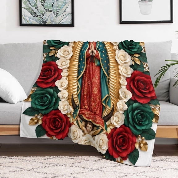 TQT Our Lady of Guadalupe Fleece Throw Blanket, Religious Catholic Gift