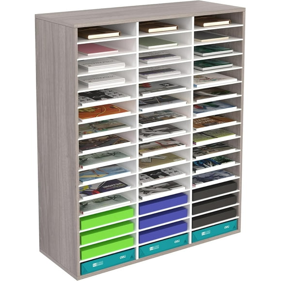 TQVAI Wood Adjustable Literature Organizer, 36 Slots Mail Sorter, Desktop Paper Storage Organizer, Classroom Keepers Mailbox, Mail Center for Home & Office, Antique