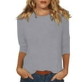 thumbnail image 1 of TQWQT 3/4 Length Sleeve Womens Tops Casual Loose Fit Crewneck T Shirts Cute Solid Three Quarter Length Tunic Tops Gray 3XL, 1 of 5