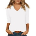 thumbnail image 1 of TQWQT 3/4 Length Sleeve Womens Tops Casual Loose Fit V Neck T Shirts Cute Solid Three Quarter Length Tunic Tops White XL, 1 of 4
