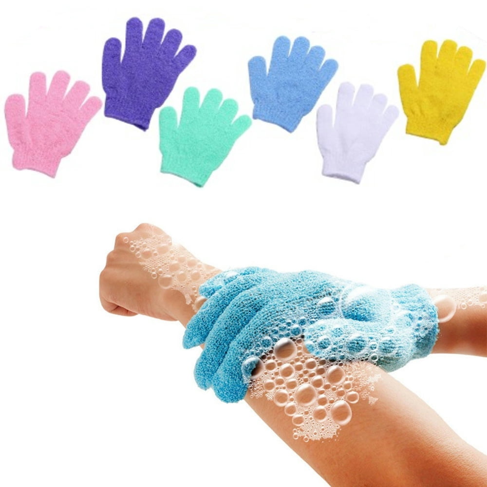 TQWQT 6 Pack Exfoliating Shower Gloves, Stretch Body Scrubber Washable ...