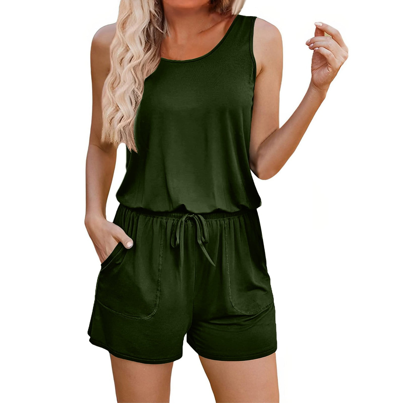 TQWQT Solid Color Rompers for Women Summer Shorts Overalls Jumpsuit