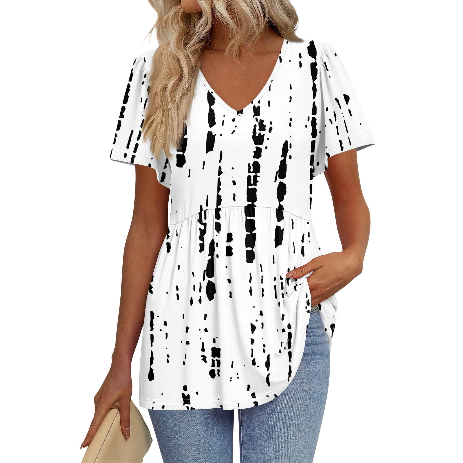 TQWQT Babydoll Tops for Women Plus Size Vneck Peplum Short Sleeve ...