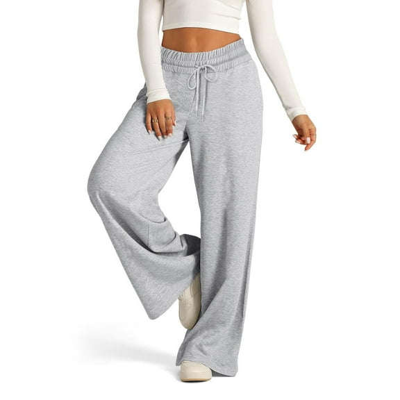 TQWQT Wide Leg Sweatpants for Women Drawstring Low Waisted Loose Sweatpants Plus Size Baggy Track Pants with Pockets Light Gray M