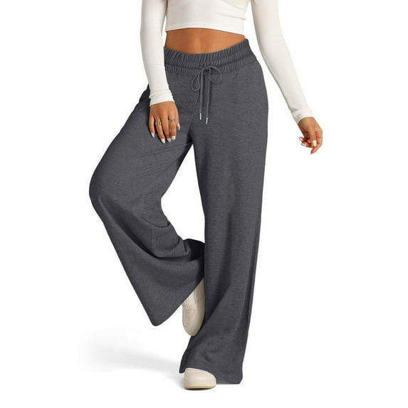 TQWQT Wide Leg Pants for Women Baggy Drawstring Elastic High Waisted Sweatpants Plus Size Tall Wide Leg Lounge Pants with Pockets Dark Gray XXL
