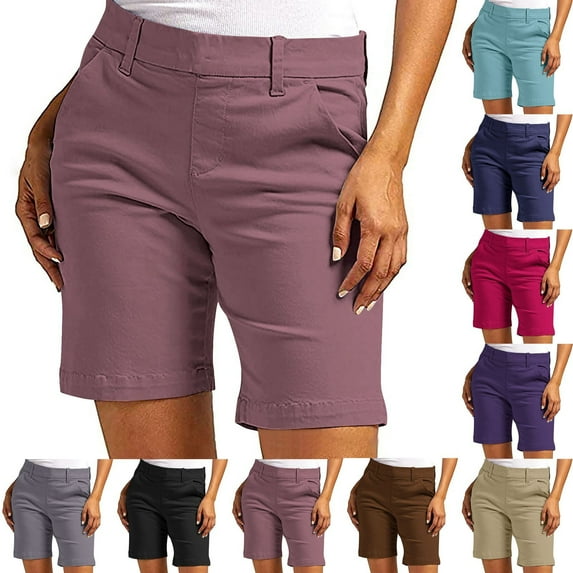 TQWQT Bermuda Shorts for Women Dress Shorts Straight Leg High Waisted Dress Shorts Dressy Casual Trouser Shorts with Pockets Hot Pink XL