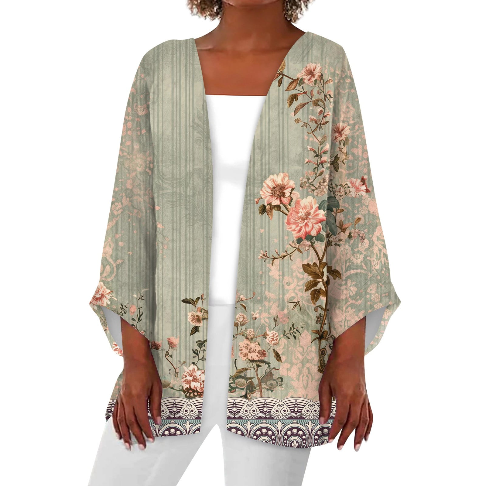 TQWQT Black Cardigan for Women 3/4 Sleeve Plus Size Kimono and Dusters