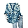 thumbnail image 1 of TQWQT Blouses for Women Ruffle 3/4 Length Sleeve Button Down Shirts V-Neck Tunic Top Fashion Trendy Tops Dressy Casual Blouse Summer Outfits Blue S, 1 of 5