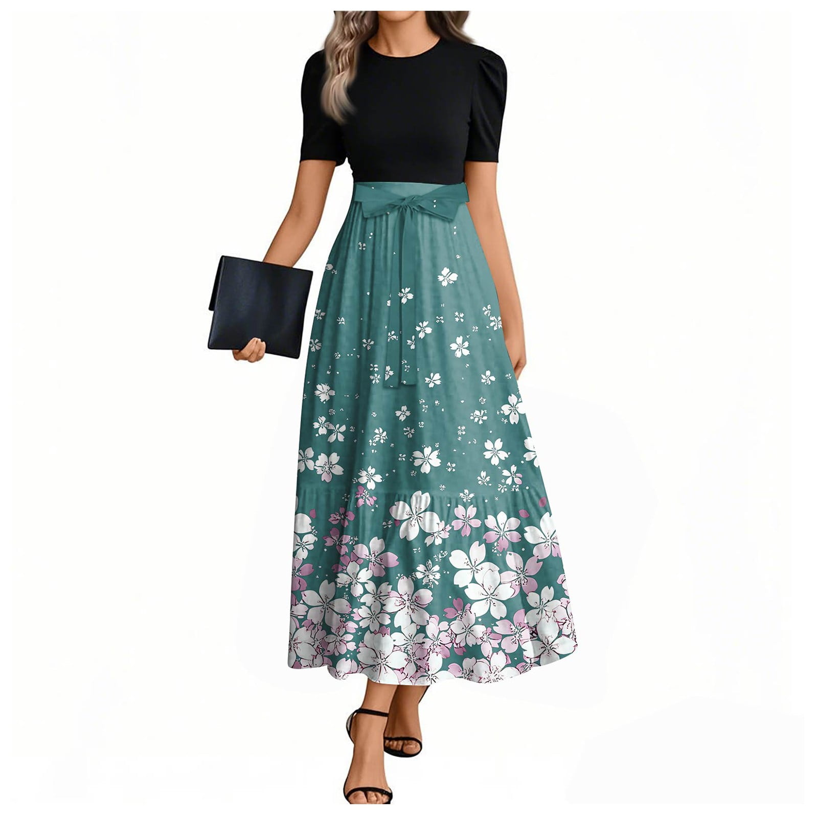 TQWQT Business Dresses for Women Short Sleeve Teacher Dress Office Church  Dresses Floral Print Cute Long T-Shirt Dress Fashion Modest Clothing Mint  Green 2XL - Walmart.com