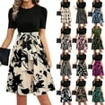 thumbnail image 1 of TQWQT Business Dresses for Women Short Sleeve Trendy Maxi Dresses Floral Print Patchwork Ruffle Hem Work T-Shirt Dress Plus Size Teacher Clothes, 1 of 5