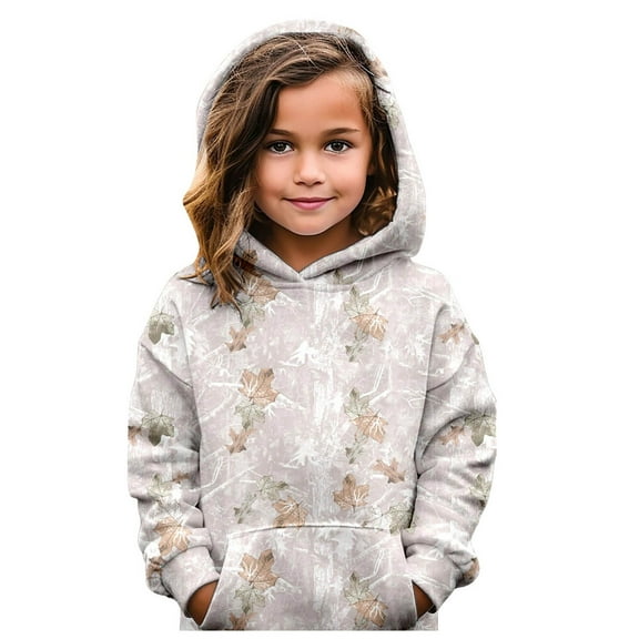 TQWQT Camo Hoodie Kids 3-4 Graphic Hoodie Girls Sweatshirt Long Sleeve Maple Leaf Print Cute Drawstring Pullover Kids Clothes