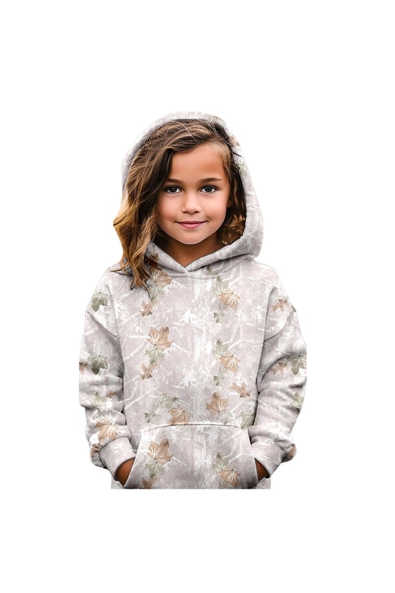 TQWQT Camo Hoodie Kids Back to School Clothes for Teen Girls 11-12 Years Long Sleeve Maple Leaf Print Cute Graphic Hoodie Drawstring Pullover Camo Kids Clothes