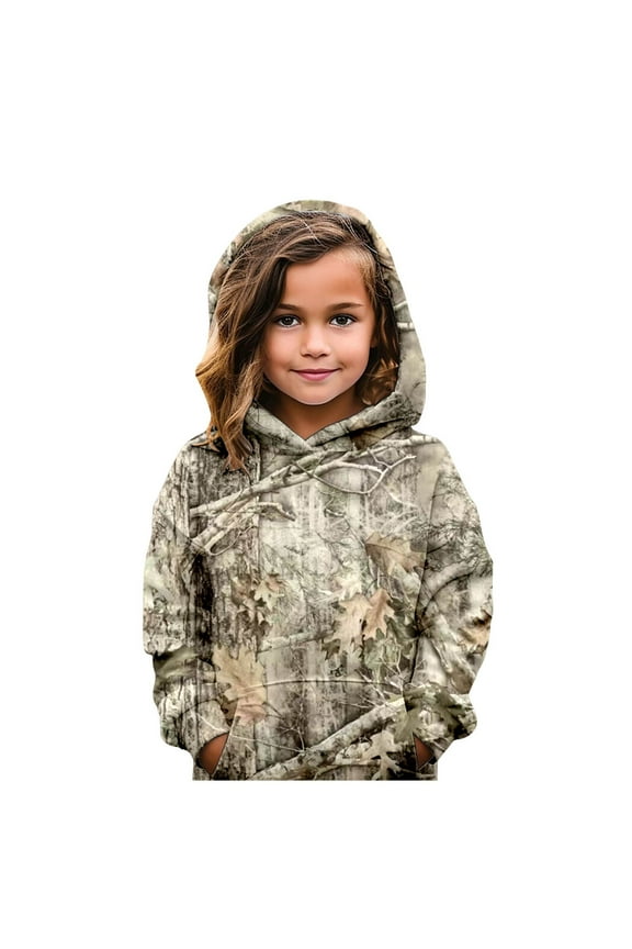 TQWQT Camo Hoodie Kids Long Sleeve Maple Leaf Print Cute Sweatshirt Drawstring Pullover Preppy Clothes Kids 5-6 Years Hoodie for Teen Girls