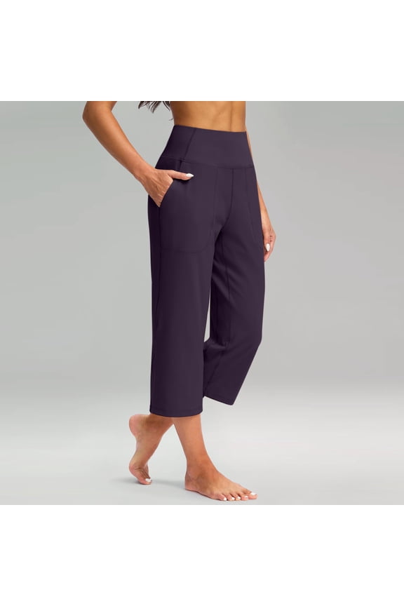 Capri Leggings for Women High Waist Workout Yoga Capris with Pockets Tummy Control Leggings Wide Leg Capri Pants Purple 2XL