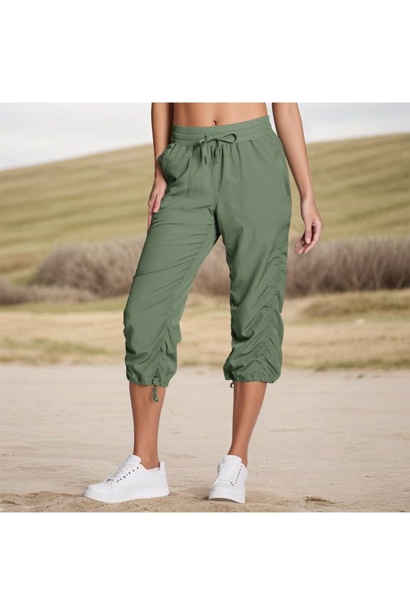 Capri Pants for Women Activewear Cropped Pants Summer Wide Leg Quick Dry Activewear Cropped Pants Plus Size Cargo Capris with Pockets Army Green M