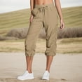 thumbnail image 1 of TQWQT Capri Pants for Women Plus Size Cropped Pants Quick Dry Drawstring Workout Hiking Cargo Joggers Summer Stretch Active Pants with Pockets Beige XL, 1 of 8