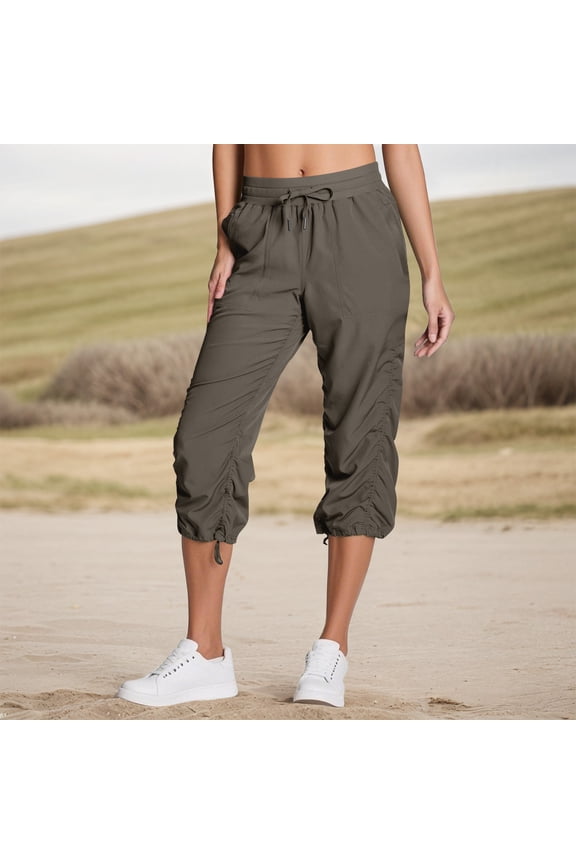 Capri Pants for Women Activewear Cropped Pants Summer Quick Dry Drawstring Workout Sweatpants Plus Size Cargo Capris with Pockets Gray XL