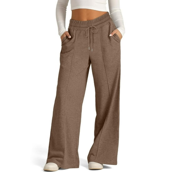 TQWQT Cargo Black Sweatpants Women Casual Elastic Drawstring Wide Leg Yoga Sweatpants Comfy Low Waisted Pants with Pockets Brown S