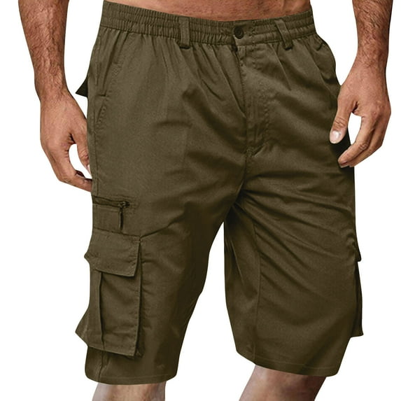 TQWQT Cargo Shorts Men Bermuda Shorts Knee Length Elastic Waist Lightweight Shorts with Pockets Dressy Casual Big and Tall Army Green L