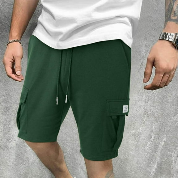 TQWQT Cargo Shorts for Men Clearance Big and Tall Sweat Shorts Drawstring Elastic Waist Athletic Workout Gym Shorts Dressy Casual Gym Shorts with 5 Pockets Dark Green M