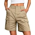 thumbnail image 1 of TQWQT Cargo Shorts Women Dressy Casual Bermuda Shorts Knee Length Elastic Waist Light Weight Shorts Trendy Summer Long Shorts with 6 Pockets Khaki M, 1 of 9