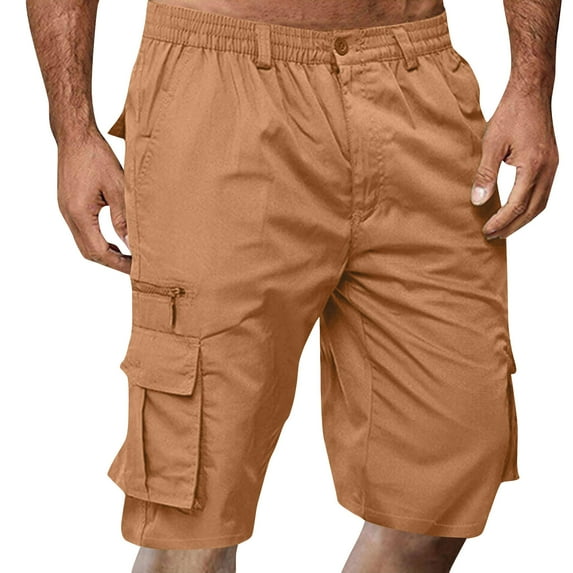 TQWQT Cargo Shorts for Men Big and Tall Bermuda Shorts Knee Length Elastic Waist Summer Work Shorts with Pockets Khaki L