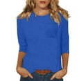 thumbnail image 1 of TQWQT Casual Tops for Women 2024 Solid Color Basic Tees 3/4 Length Sleeve T-Shirt Comfy Loose Fit Pullover Shirt Spring Summer Blouse Dark Blue 3XL, 1 of 5