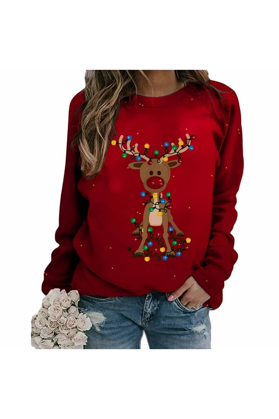 TQWQT Christmas Sweater for Women Ugly Santa Xmas Tree Wine Glass Graphic Shirt Merry Christmas Pullover Top