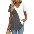 thumbnail image 1 of TQWQT Dark Gray Peplum Tops for Women Cute V-Neck Tunic Tops Babydoll Short Sleeve Tops Puff Sleeve Puff Sleeve Color Block Blouses Beach Vacation Clothes Dark Gray XL, 1 of 5