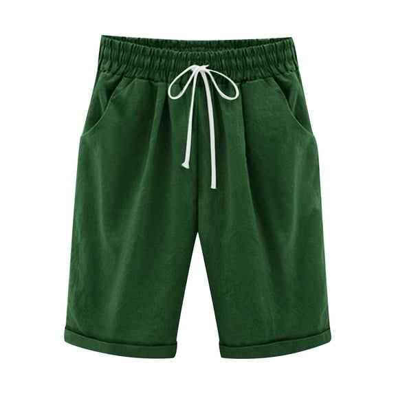 TQWQT Dark Green Shorts Women Trendy Summer Cotton Drawstring Shorts Knee Length Wide Leg Comfy Shorts Dressy Casual Long Shorts with Pockets Dark Green XL